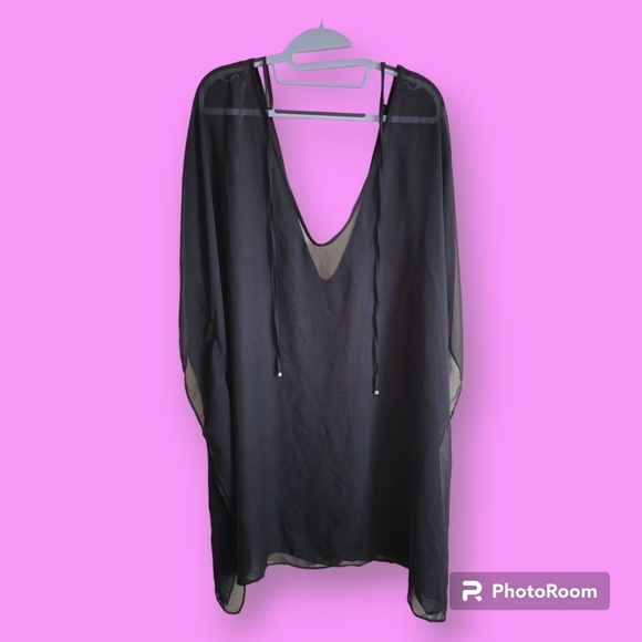 George Women's Black Sheer Chiffon Long Beach Swim Coverup Kaftan Size 3X - Picture 1 of 7
